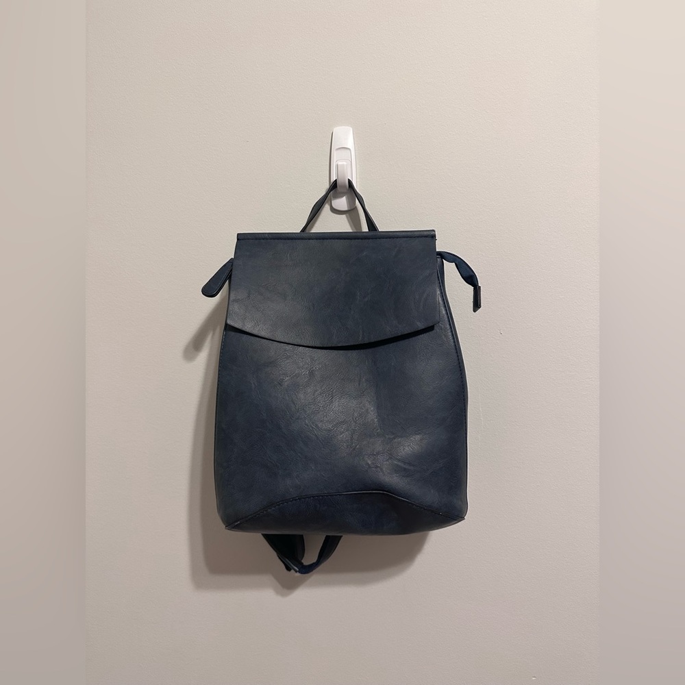 Navy Leather Backpack